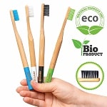 Spazzolino bamboo, spazzolini da denti bambu ecologico per lo sbiancamento dei denti , 100% biodegradabili, naturali e vegani. Pacco da 4 spazzolini 
