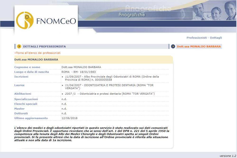 fnomceo verifica iscrizione albo barbara monaldo